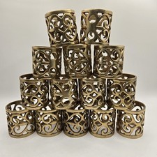 Set Of 14 Vintage Ornate Solid Brass Napkin Rings Holders picture