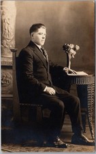 c1910s Studio Real Photo RPPC Postcard Attractive Young Man in Suit - Unused picture