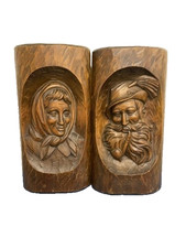 Pair Hand-Carved Wooden Wall Plaques Oberammergau Germany 17in Folk Art picture