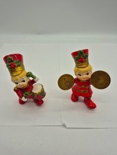 RARE Vintage Lefton Japan Christmas Marching Band Soldier holly kids pair READ picture
