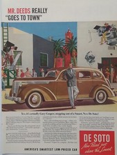 1937 vintage DeSoto automobile print ad, Mr Deeds really goes to town picture