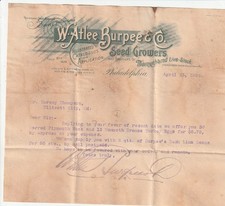 Philadelphia PA   W. Atlee Burpee & Co.   1898 Letter  re: products for sale picture