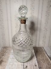 Vintage Diamond Cut Glass Whiskey/Bourbon Decanter Bottle with Cork Stopper picture