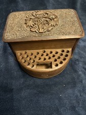 Rare Handmade India Walnut Cigarette Box With Unusual Half Circle Flip Front picture
