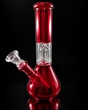 8 Inch Ruby Red Glass Tobacco Water Pipe Beaker Base Removable Downstem picture