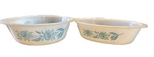 Vintage 1960s Glasbake Blue Thistle Casserole Dish Pair- Oval And Round- No Lids picture