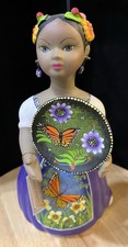 LUPITA ORIGINALS NAJACO CERAMIC FIGURINE DOLL WITH BUTTERFLY PLATE FROM MEXICO picture