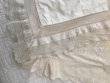 VTG Nancy Koltes Italian lace/cotton accent pillow 23x27 overall 12x16 insert picture