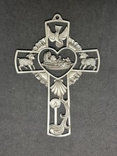 JCC Religious Fine Pewter 2000 Genuine Pewter Cross - Baby, Lambs, Dove 5.25 In picture
