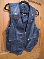 Rare Vintage Harley Davidson Leather Vest With Panther Patch And Vintage Pins picture