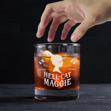 Custom Engraved Hell-Cat Maggie Whiskey Glass – 11 oz Standard Rocks Glass picture
