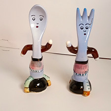 Vintage Anthropomorphic Spoon Fork Salt Pepper Shakers Set Japan Ceramic MCM picture