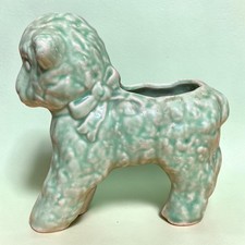 Vintage Mid Century Green White Lamb Planter Ceramic Textured Baby Nursery Rare picture