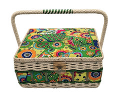 Vintage Sears Best Large Sewing Basket with Tray - Woven Wicker Floral picture