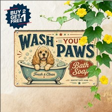 American Cocker Spaniel Dog Soap Sign Wash Your Paws Bathroom Metal Plaque picture