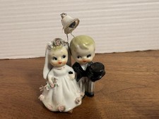 Vintage 1950s Lefton Porcelain Bride Groom Cake Topper Wedding MCM kitsch 8947 picture