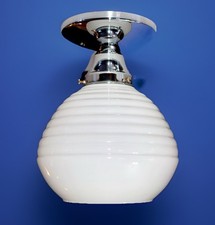 Vtg 1920’s-30's Art Deco Nouveau Beehive Glass W/ Chrome Base Light Fixture picture