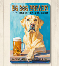 Yellow Lab Beer Sign Funny Big Dog Brewery Metal Decor Man Cave Labrador Gift picture