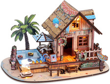 3D Wooden Puzzles for Adult,187Pcs Hawaiian Vacation Beach House Kit,Diy Wooden picture