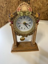 Vtg Floral Ceramic Mantle/Desk Working Quartz Clock W/Pendulum, 9.5”, 1 AA, EUC picture