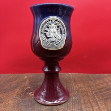 02 Maryland Renaissance Festival Logo Stoneware Wine Goblet Blue Drip Glz picture
