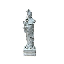 Vintage Off White Porcelain Standing Bodhisattva GuanYin Lotus Statue GB859 picture