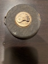 Vintage L.S. Starrett Hand Crank Measuring Tape Reel Leather Covered USA As Is picture