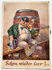 1953 German Beer Humor Postcard Schon Wieder Leer Airmail Stamps Germany USA picture