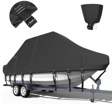 1200D T-Top Boat Cover 19'-21' with 2-in-1 Motor Cover & Storage Bag Black picture