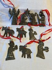 9 PCS Handmade NATIVITY Christmas Ornaments~ Recycled Metal Art~Haiti picture