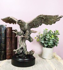 Large Majestic Electroplated Pewter Silver Bald Eagle Catching Prey Statue picture
