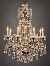 Antique French Italian Crystal Macaroni Beaded Bird Cage Chandelier 8 Light 26” picture