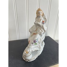 Vtg Hand Painted Porcelain Figurine Seated Victorian Lady Made in Japan 4.75