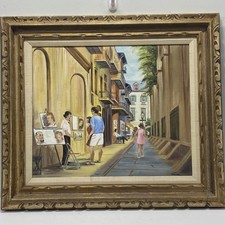Thelma Oil Painting New Orleans French Quarter Street Scene Framed 33x29 Signed picture