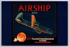 Airship Brand Citrus Crate Label Art Sunkist- 4x6 Reprint Postcard - Airplane picture