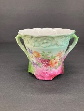 Vintage Austria Double Handled Vase/Open Sugar with Floral Design - Footed Base picture