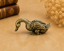 Mini Vintage Brass Duck Statue Ornament Animal Collectible Duck Swan Goose Lover picture