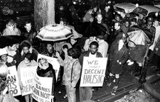 South End residents demonstrate outside Waltham Street office- Boston Old Photo picture