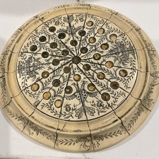VTG FAUX IVORY SCRIMSHAW MARBLE DISPLAY SOLITAIRE GAME BOARD JOHN ADAMS PHEASANT picture