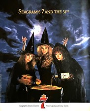 1990 HALLOWEEN SEAGRAM'S 7 WHISKEY Original Vintage Print Ad Witches 10