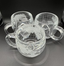 Vintage Etched World Globe Map Glass Mugs – Set of 3 Clear Frosted Coffee Cups picture