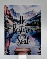 HE RESTORES MY SOUL Christian Scripture Prayer Holy Bible Card  picture