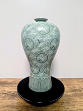 Korean Goryeo Celadon Meiping Vase w/ Sanggam Cloud and Crane Patterns，10