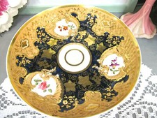 ANTIQUE 1820s Porcelain plate Coalport painted cobalt blue etched gold old Derby picture