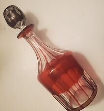 Vintage Cranberry Cut Glass Crystal Decanter With Stopper picture
