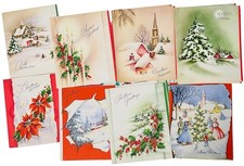 1940s-1950s CHRISTMAS CARDS UNUSED LOT 15 COZY SNOWY WINTER SCENES CHURCH HOLLY picture