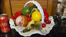 GORGEUS Vintage Ceramic Centerpiece HM Oval Basket TONS Fruit BIG 12+x12+ ITALY picture