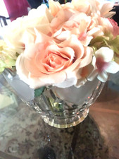 Rose Bowl  Satin Hearts are Etched in this Crystal w/Flowers  -Germany picture