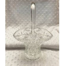 Vintage Diamond Cut Lead Crystal Basket w/Handle (1950s)   picture