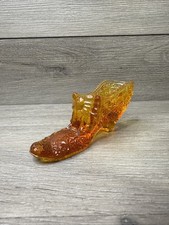 Boyd Amber Daisy & Button Glass Shoe Slipper Trinket Dish Unmarked picture